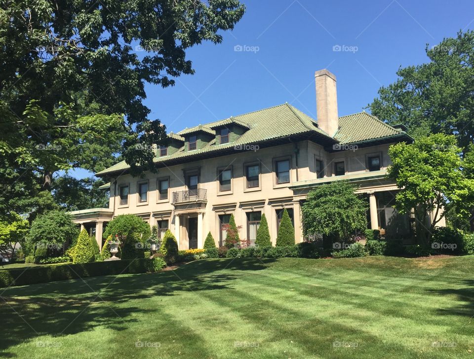 View of palace and lawn outdoors