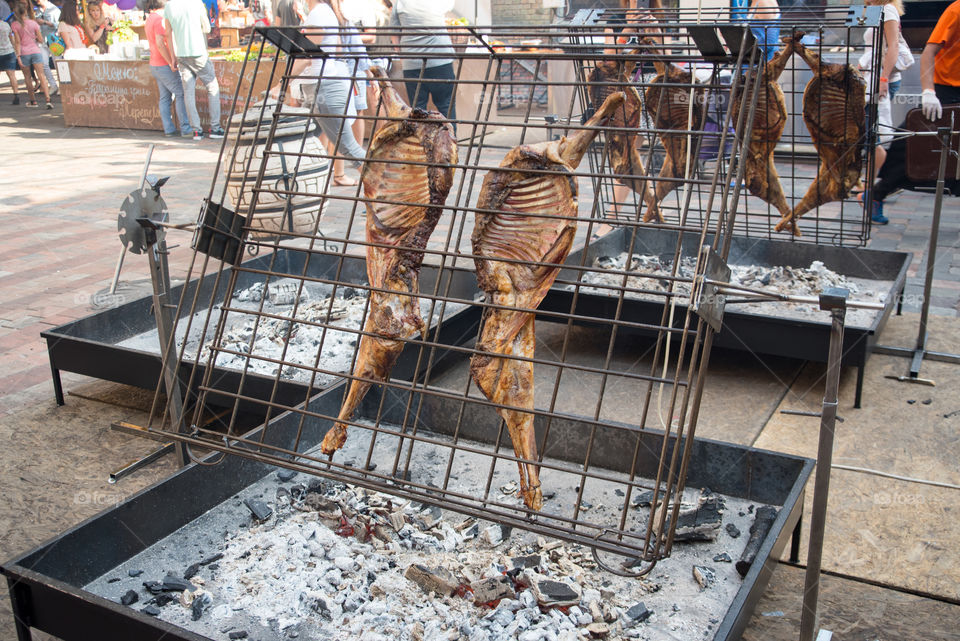 Grilled meat on street food festival