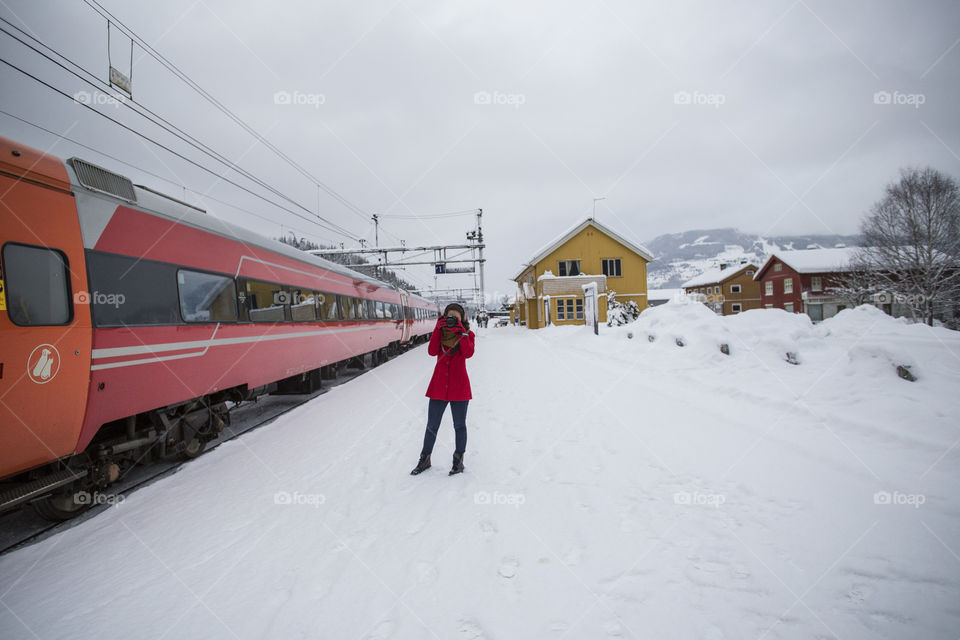 Frozen train station in a small Norwegian town 