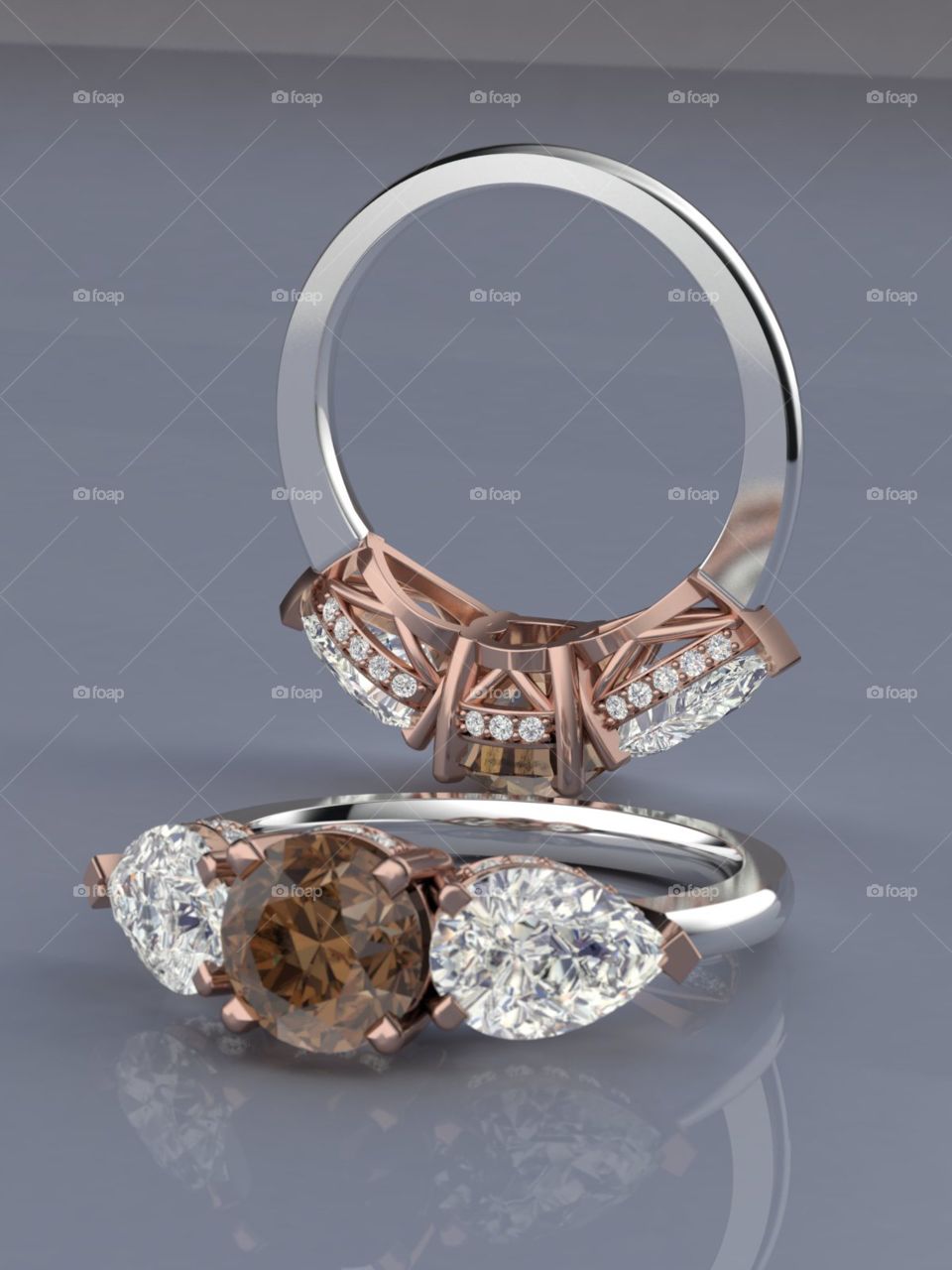 Cognac Diamond Two-tone Ring