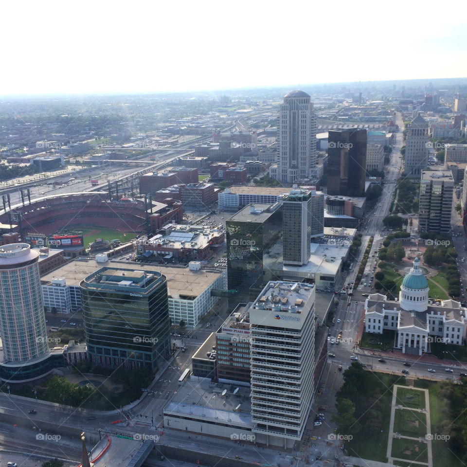 St Louis from the view at the top of the Arch. A photo of Busch Stadium and the capital of st Louis Missouri USA