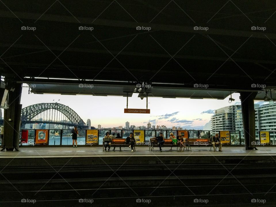 Harbor bridge view from the train station in circular quay, sydney 