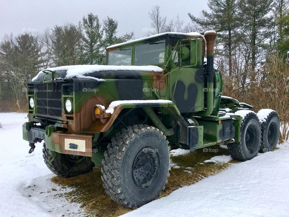 Army truck in snow