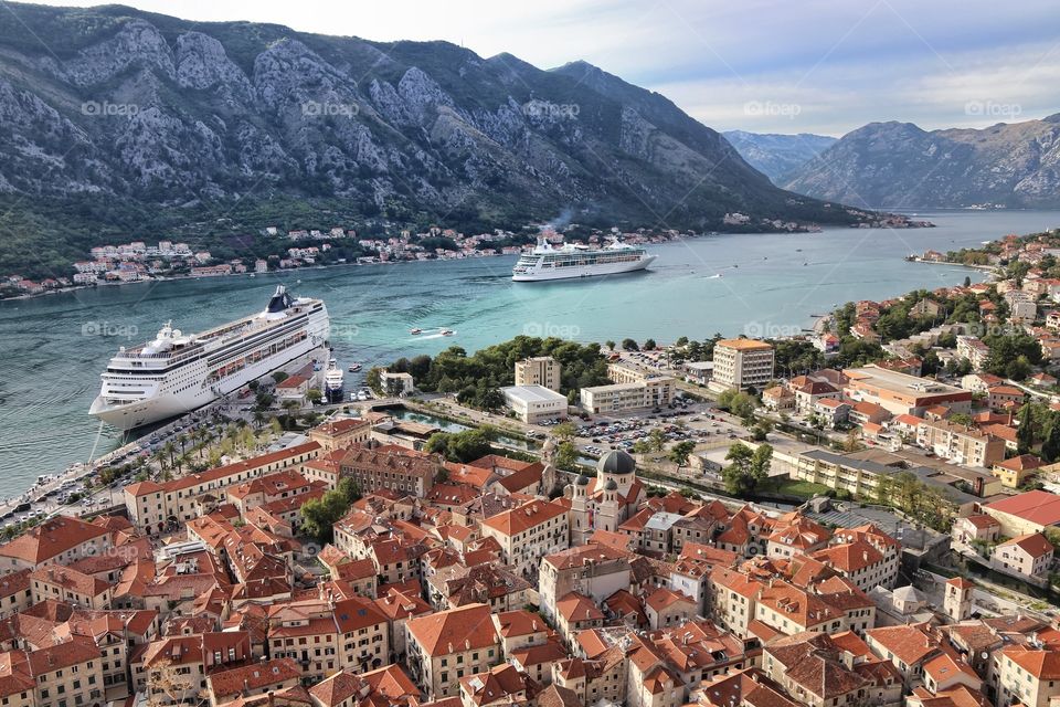 View from the mountain to the old town and the bay