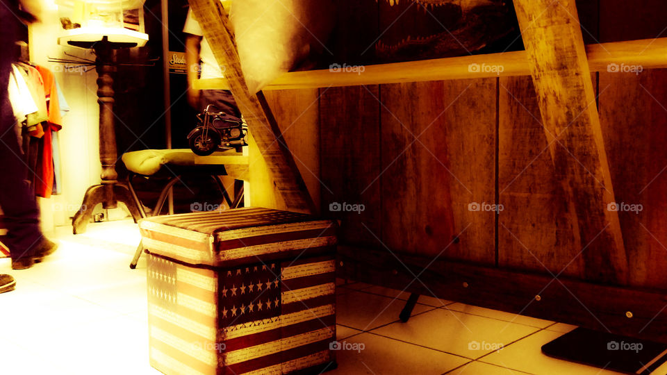 Abstrato, decoração, madeira em loja.