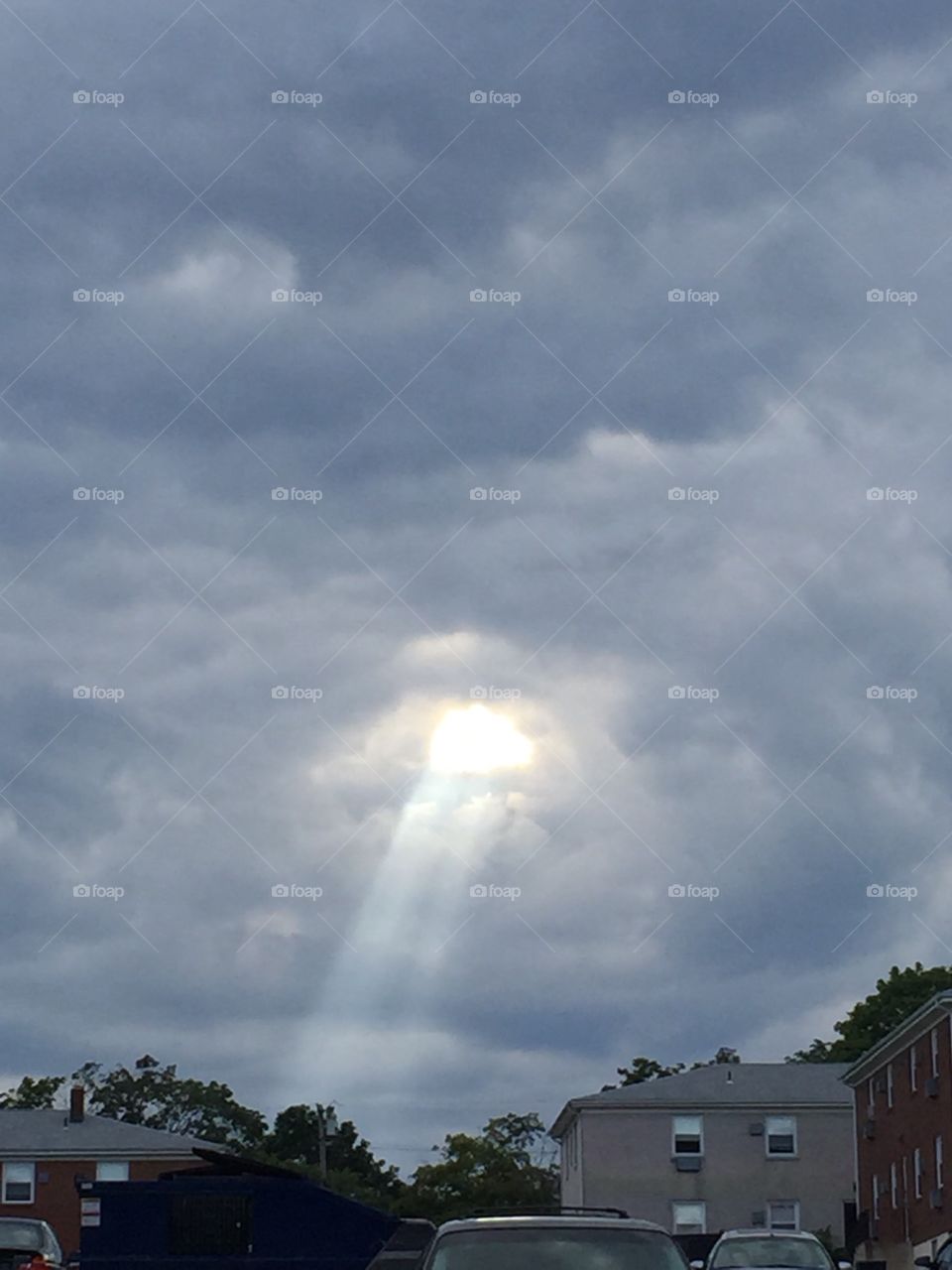 Ray of sunlight breaking through the clouds. 