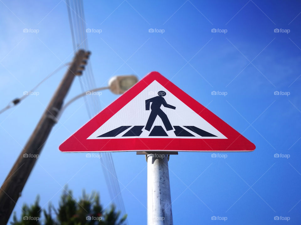 Pedestrian crossing sign. Traffic sign.