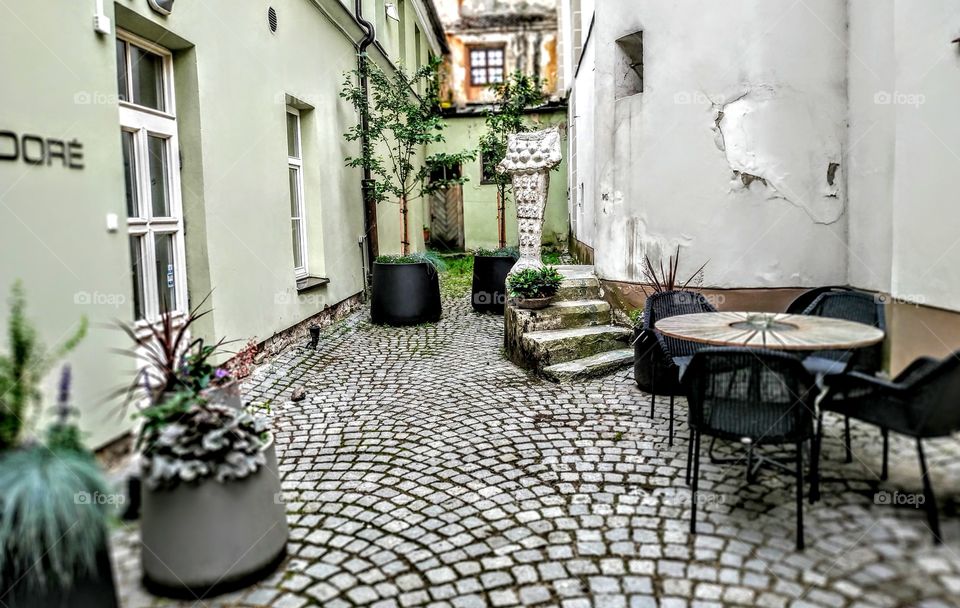 The old courtyard. (Lithuania, Vilnius, July, 2019).