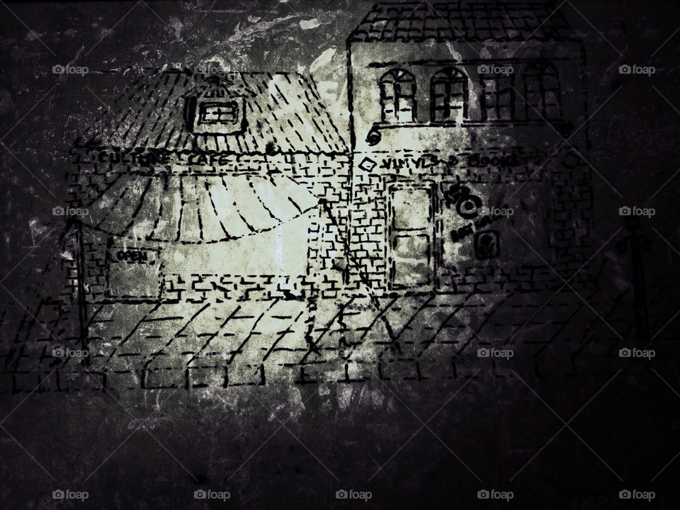 Cafe, Book Store, Vinyl Record store sketch