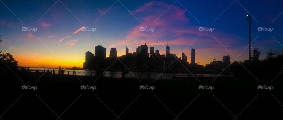 NYC skyline with sunset vibrant colors