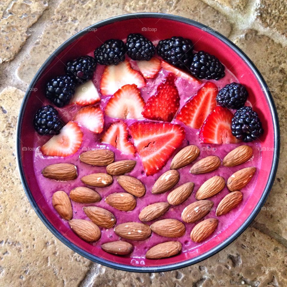 Mixed berry smoothie bowl.