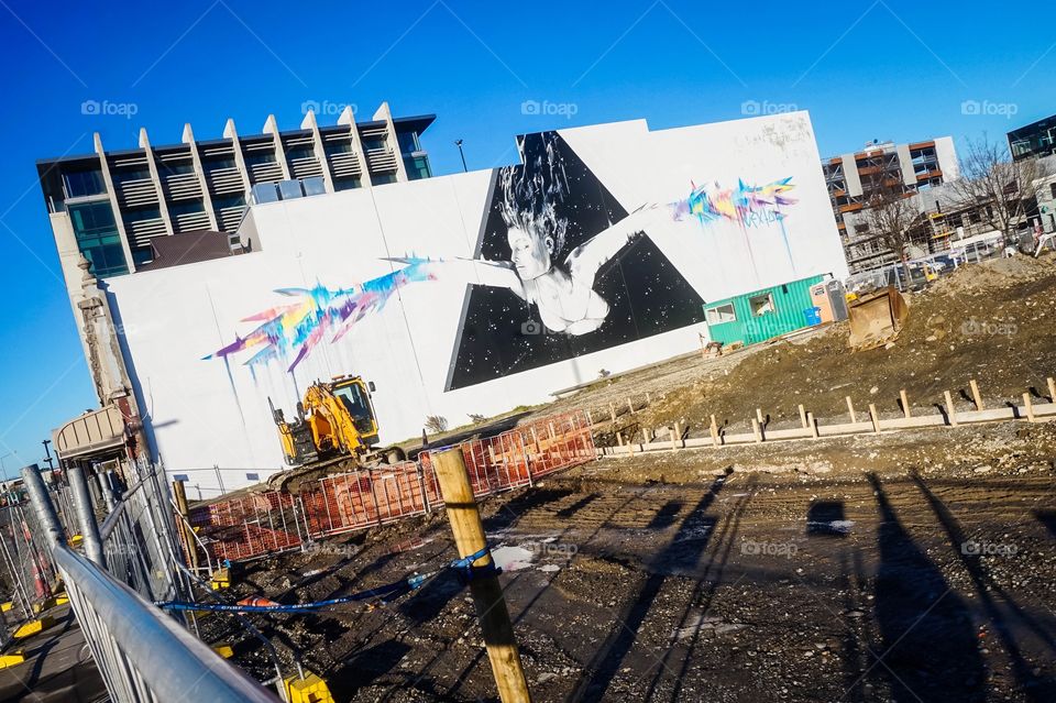 Cool mural next to a construction zone in Christchurch, New Zealand 