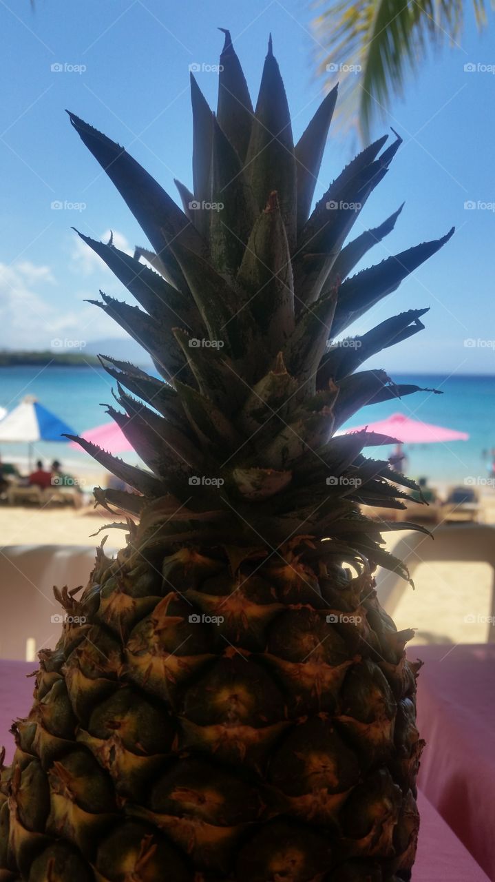 pineapple with beach background