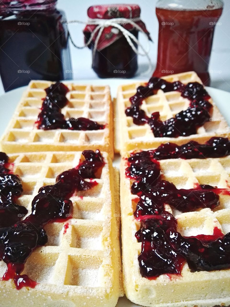 homemade jam on waffles