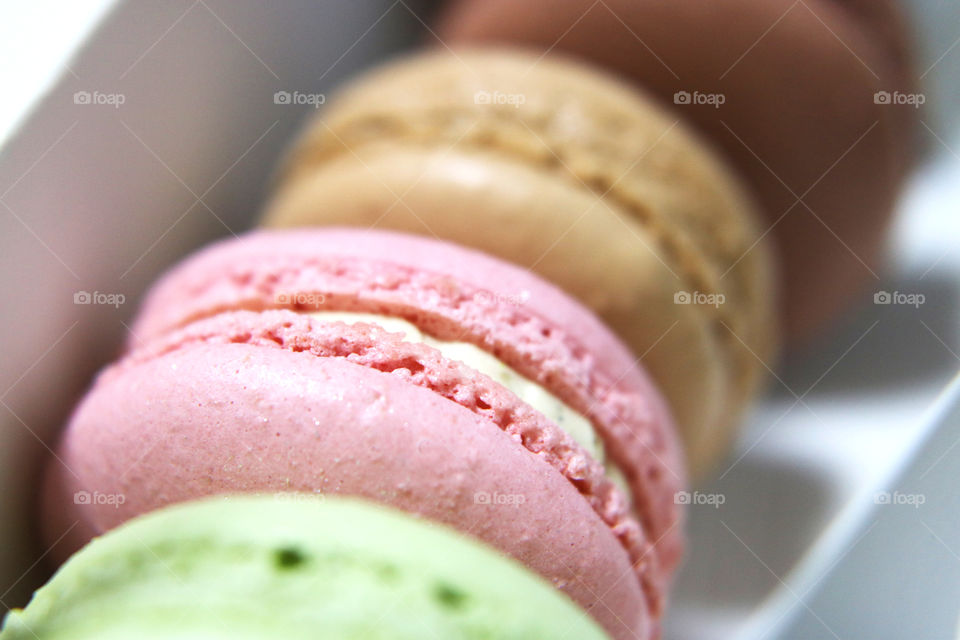 Close up on colourful macarons