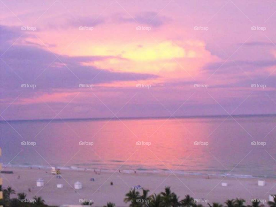 Miami pink. pink sunset in Miami Beach 