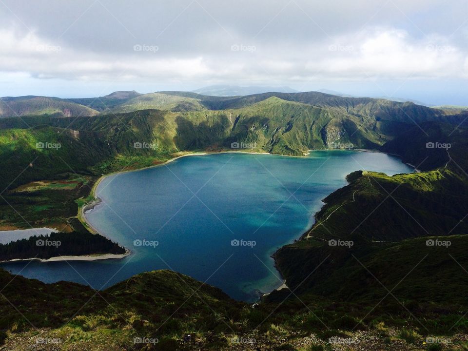 Fire lake. Logoa do Fogo, Lake of Fire in the Azores