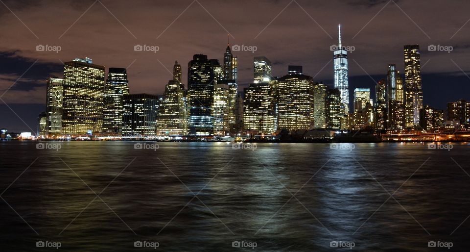 Downtown Manhattan Skyscrapers at night