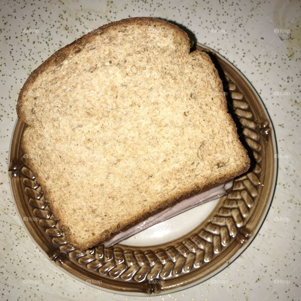 Ham sandwich on a plate. A simple yet fulfilling way of consumption.