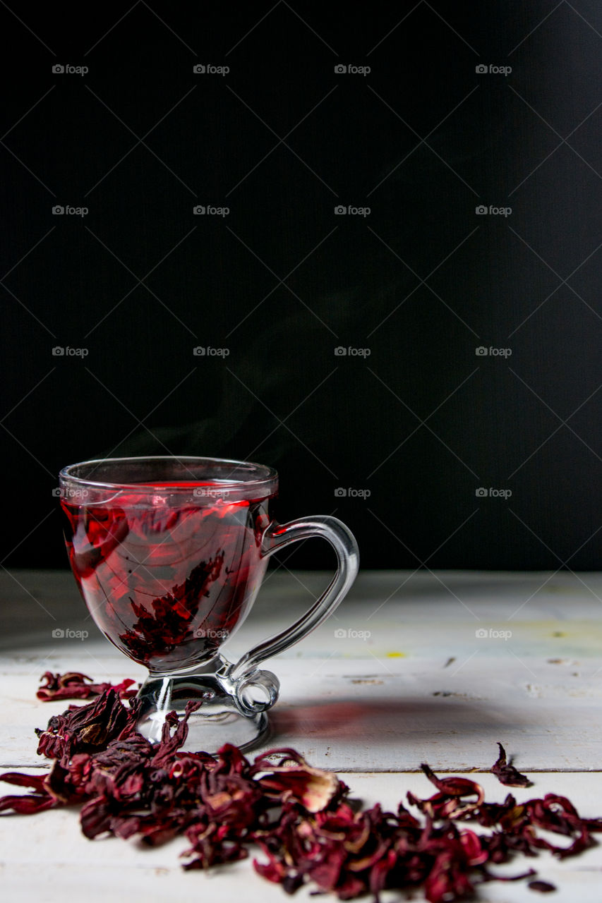 Hibiscus tea in glass cup