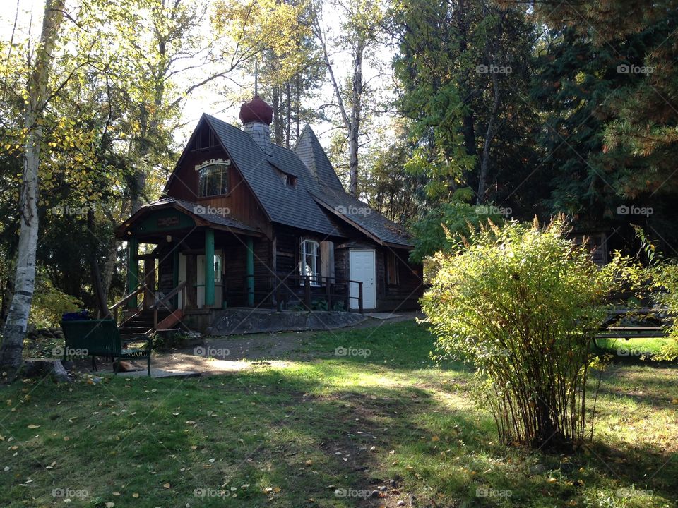 Russian-style house in Zuckerberg Island Heritage Park in Castlegar, B.C., Canada.
