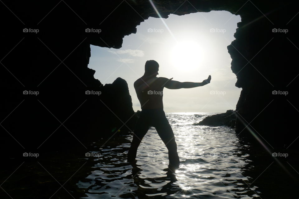 Yoga#training#exercise#balance#position#concentrated#sea#cave