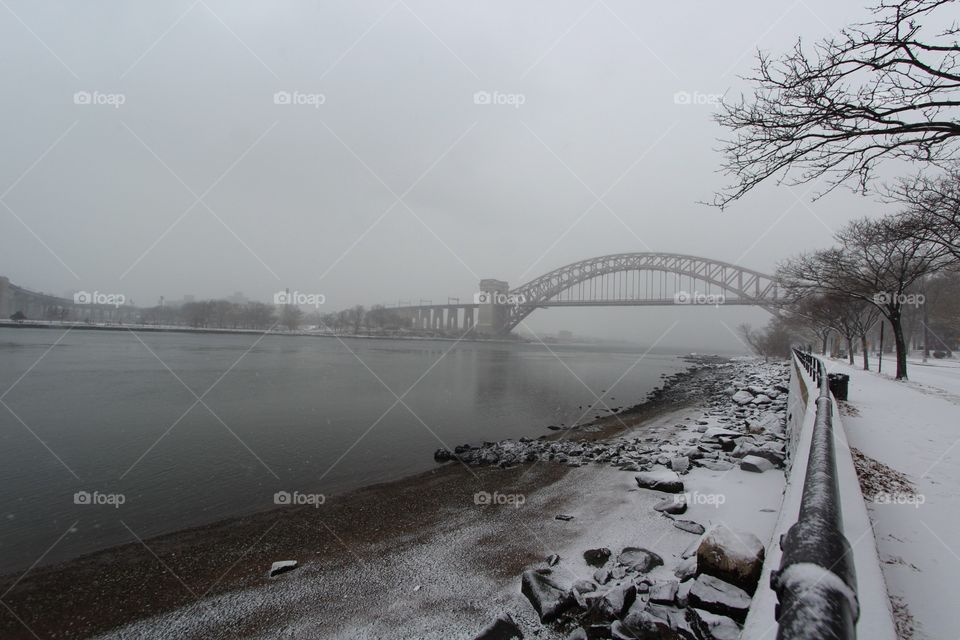 Winter, Fog, Bridge, Water, River