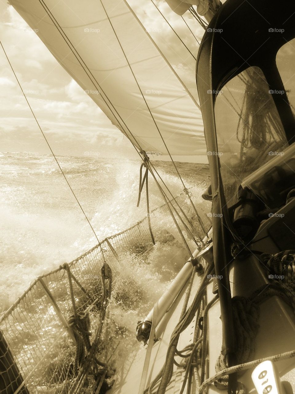 sailing at sea sepia