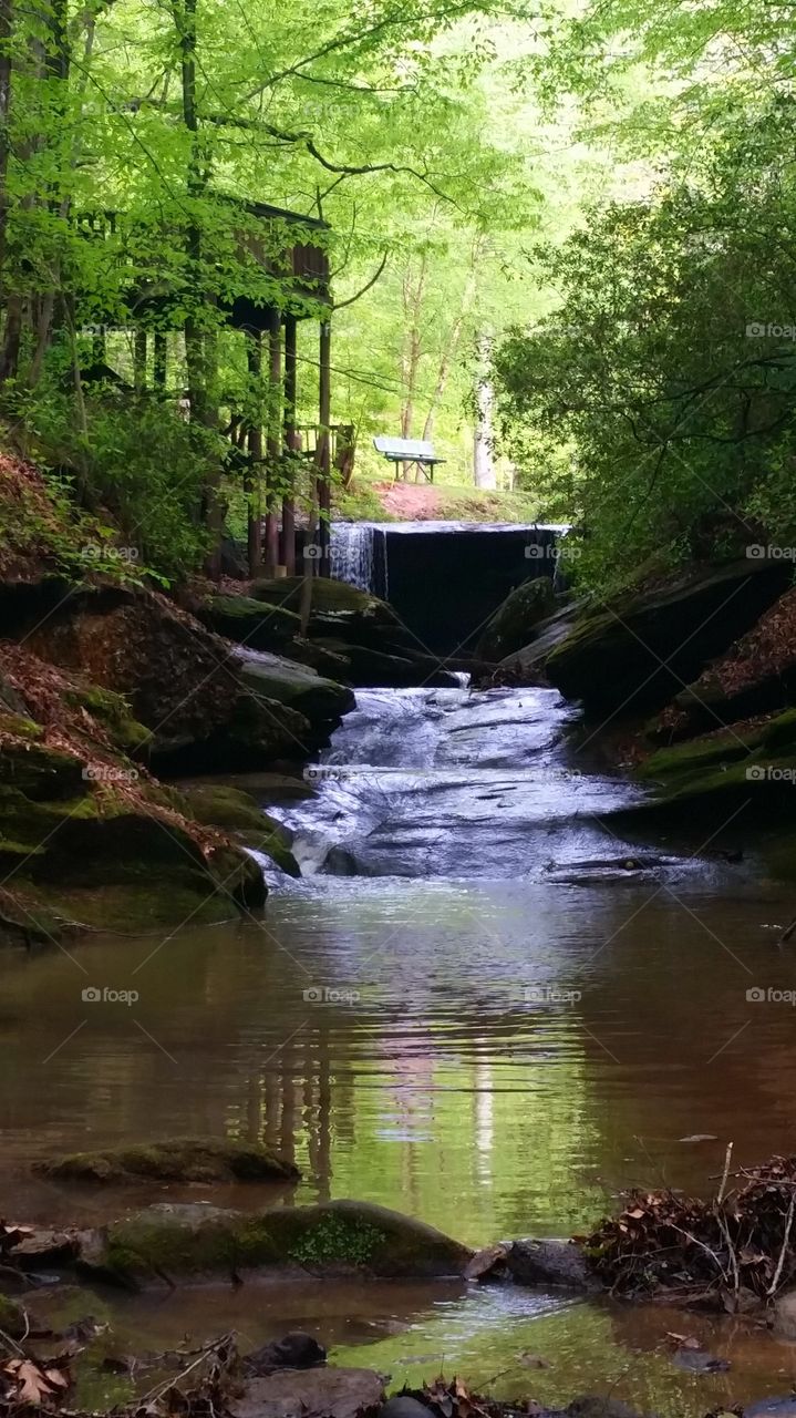 Small waterfall and shoals at Henderson falls park in Toccoa Georgia