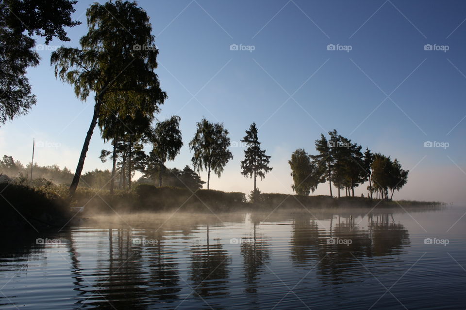 Scenic view of idyllic lake during foggy morning