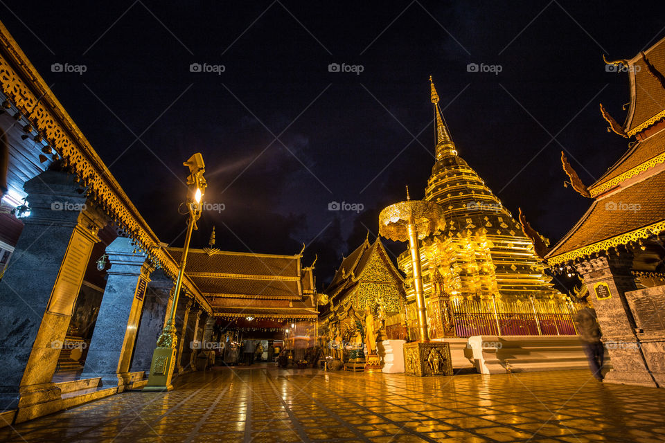 Wat Phrathat Doi Suthep at night in Chiang Mai Thailand 