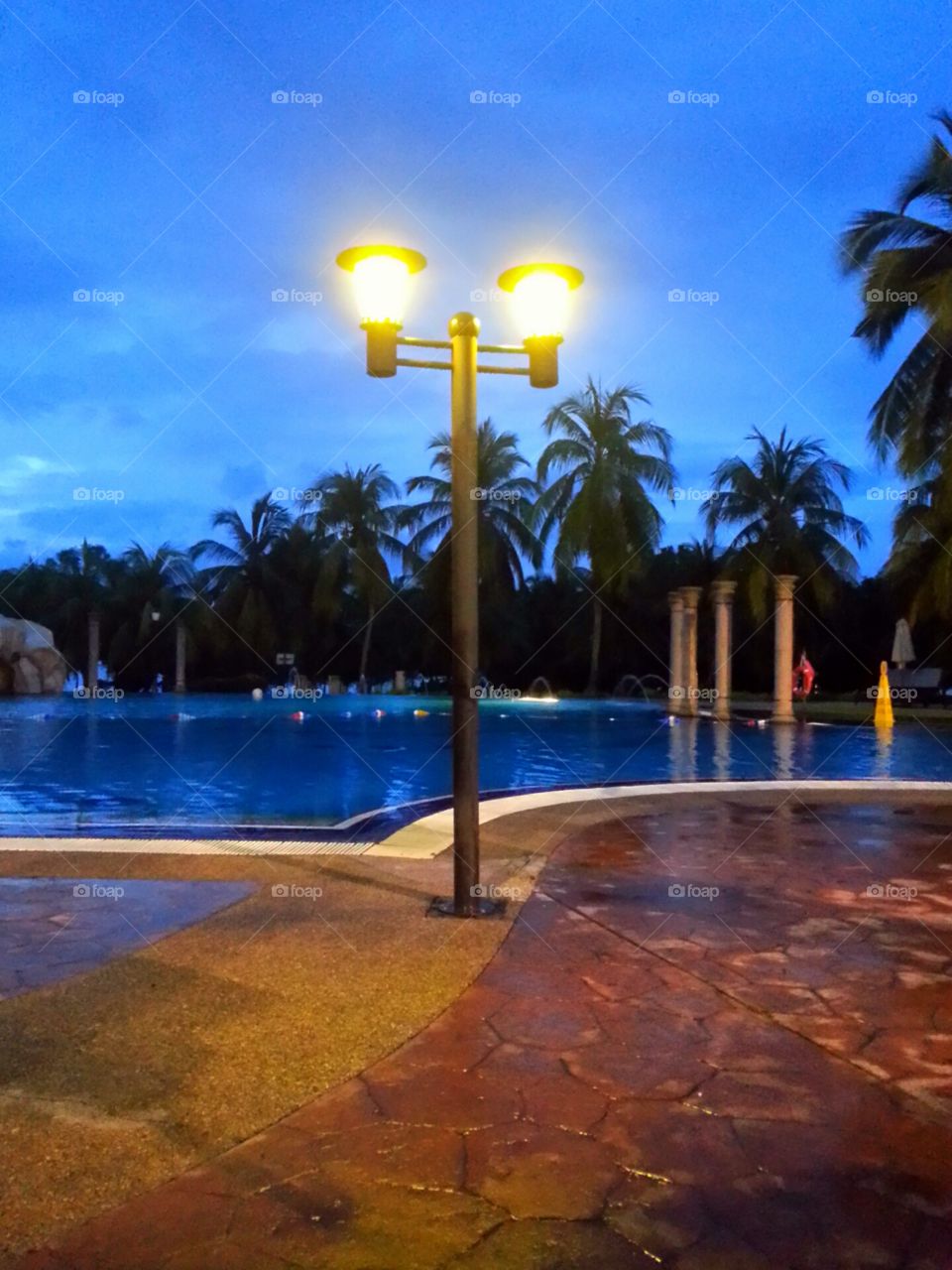 Lamp post by the pool