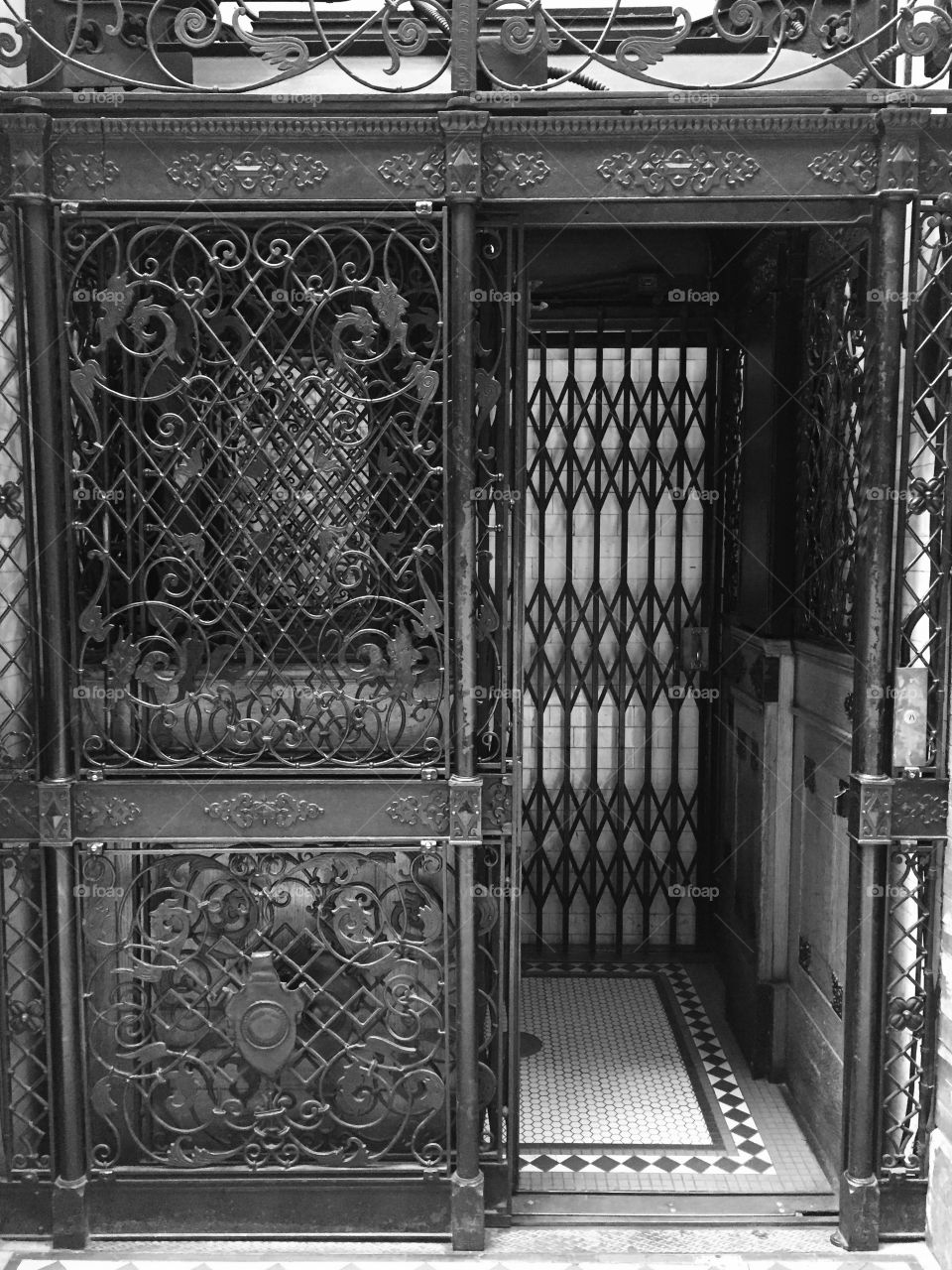 Open Cage Elevator  . Open cage elevator in the Bradbury Building. 