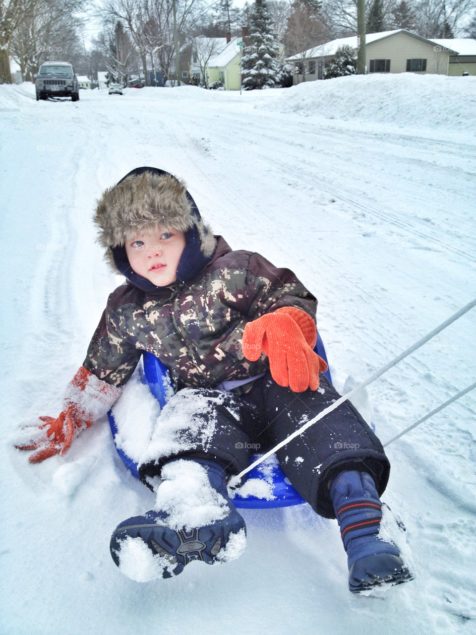 Sledding down the street