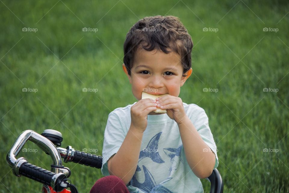 Enjoying his pineapple 