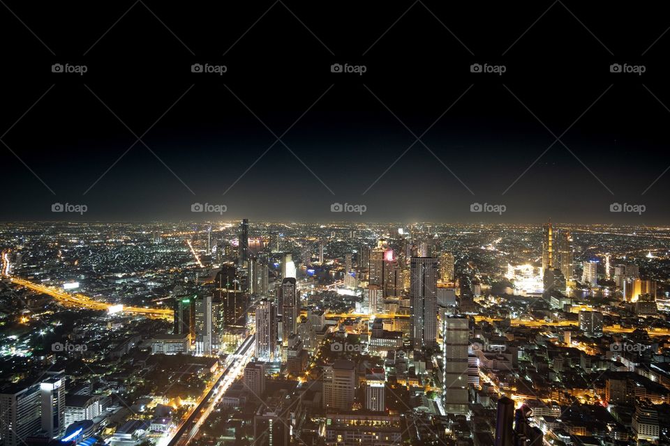 Night light in the capital city Bangkok Thailand