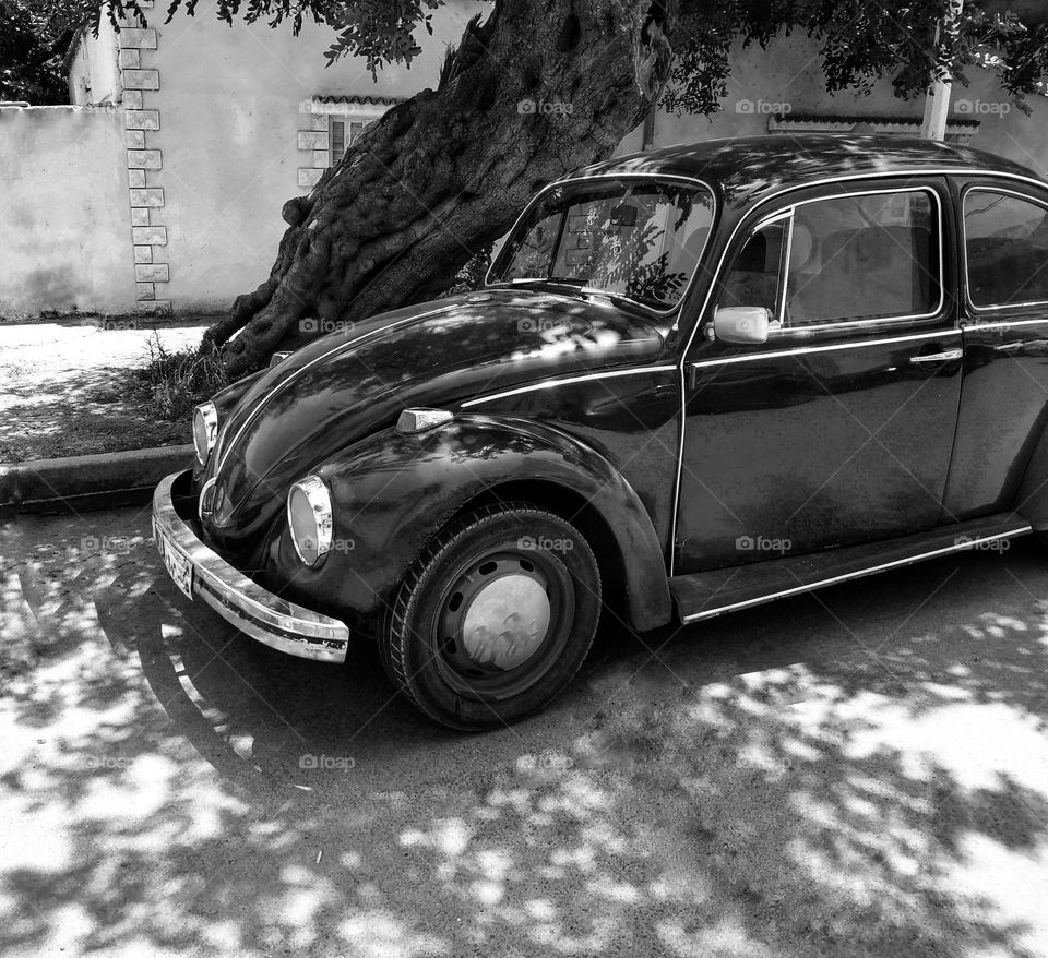 Antique car with soul. black and white photography.