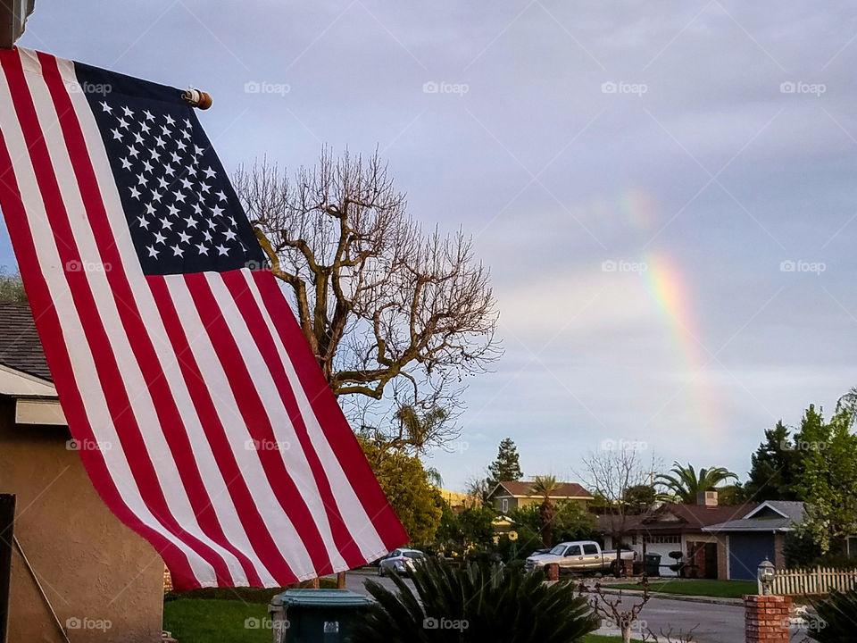 US Flag and rainbow