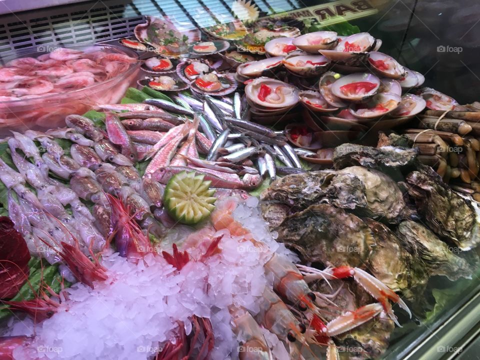 Spanish seafood market selection 
