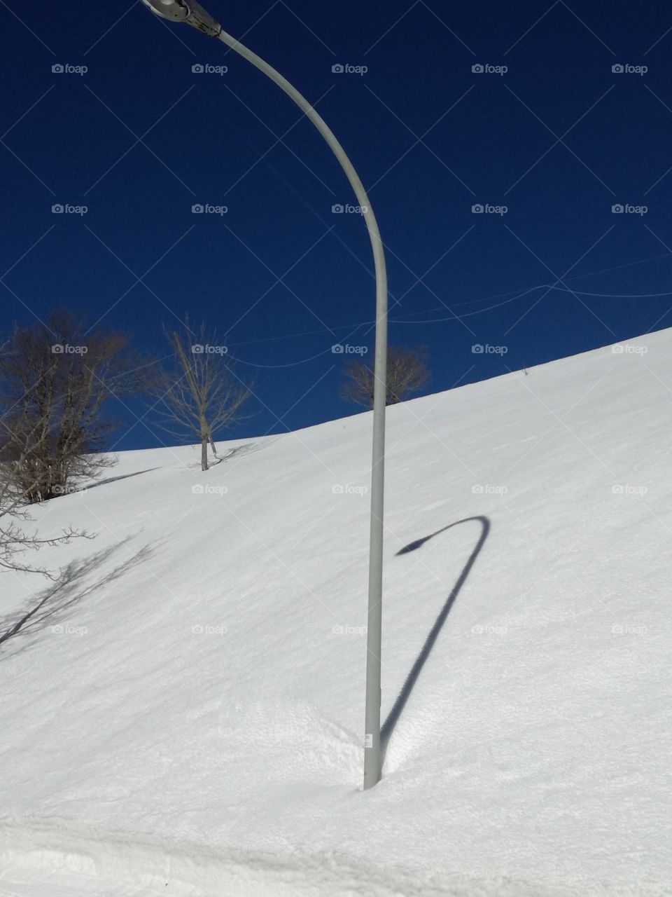 Lights and shadows. White and magic snow