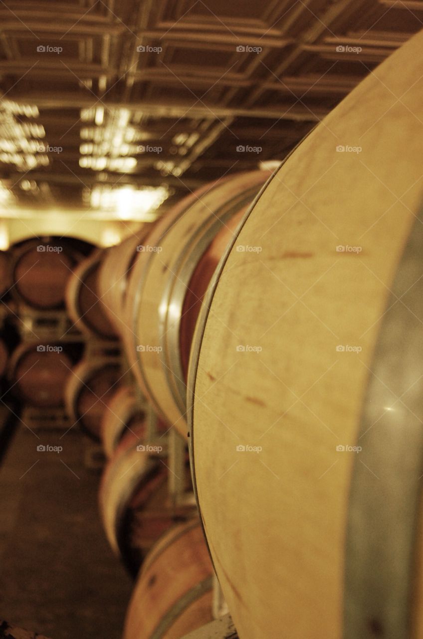 Wine barrels.