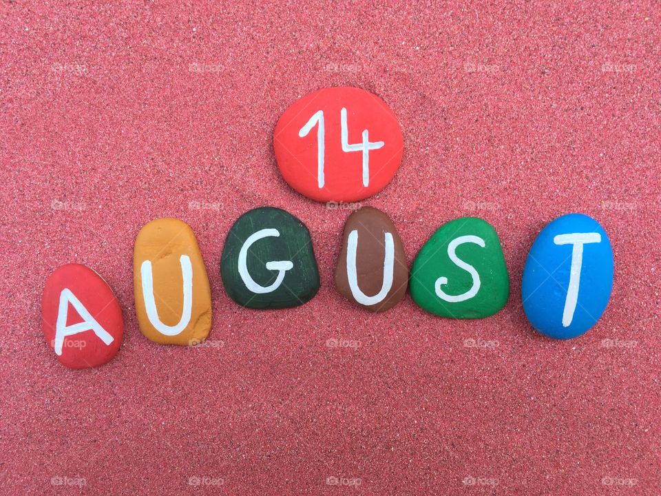 14 August, calendar date on colored stones 