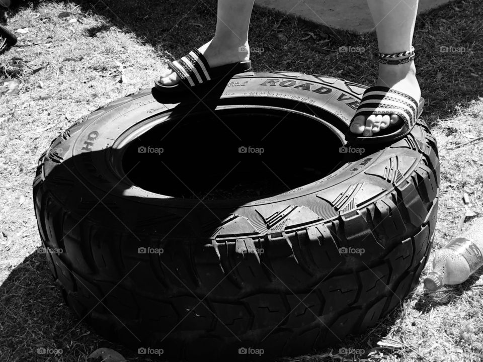 Standing on a tyre