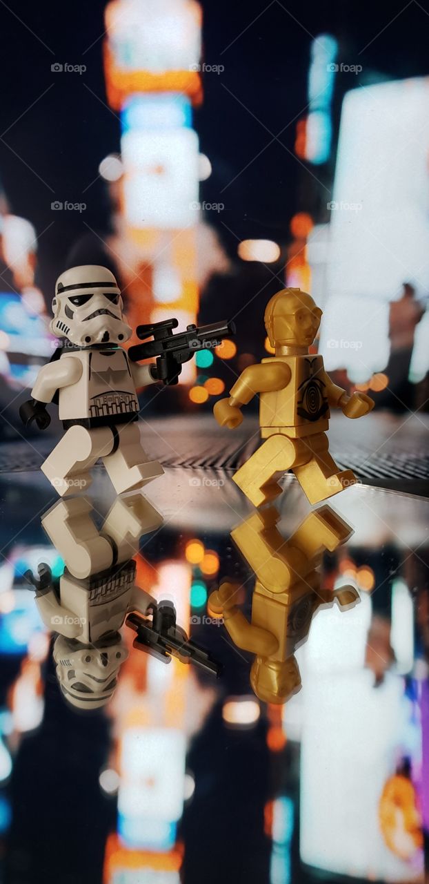 C3PO caught exploring New York Time Square's nightlife.