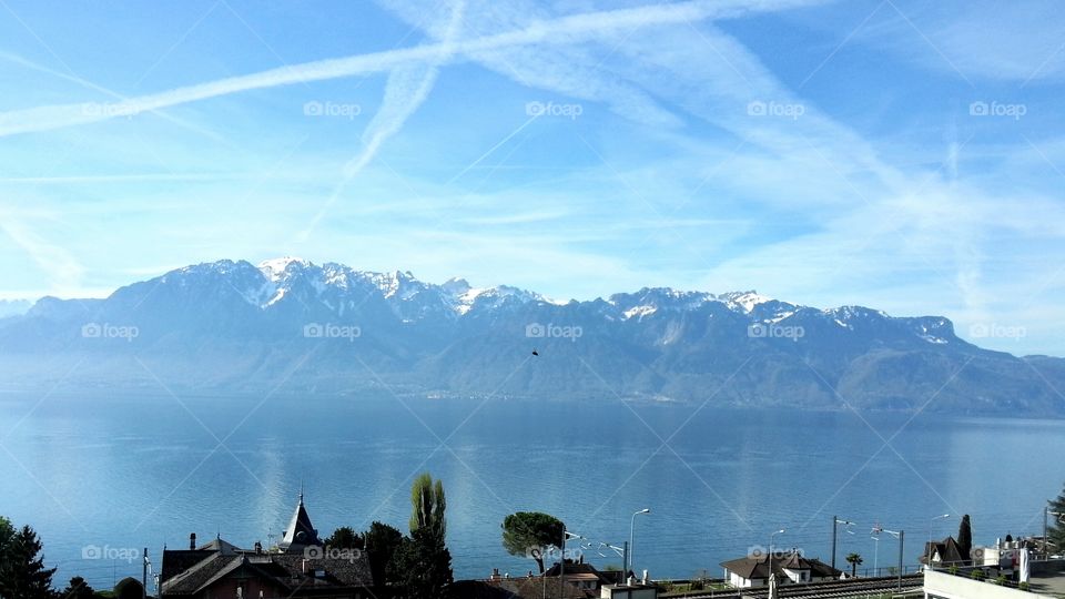 Swiss landscape. pretty sight of Geneva lake