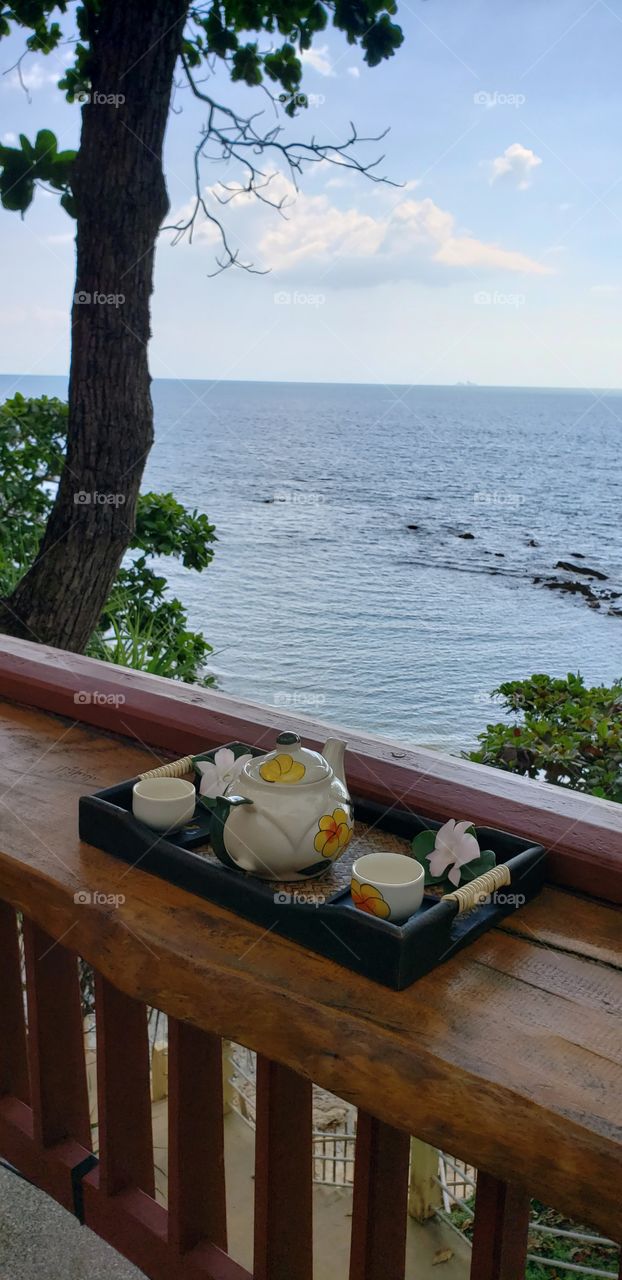 Tea set at the beach