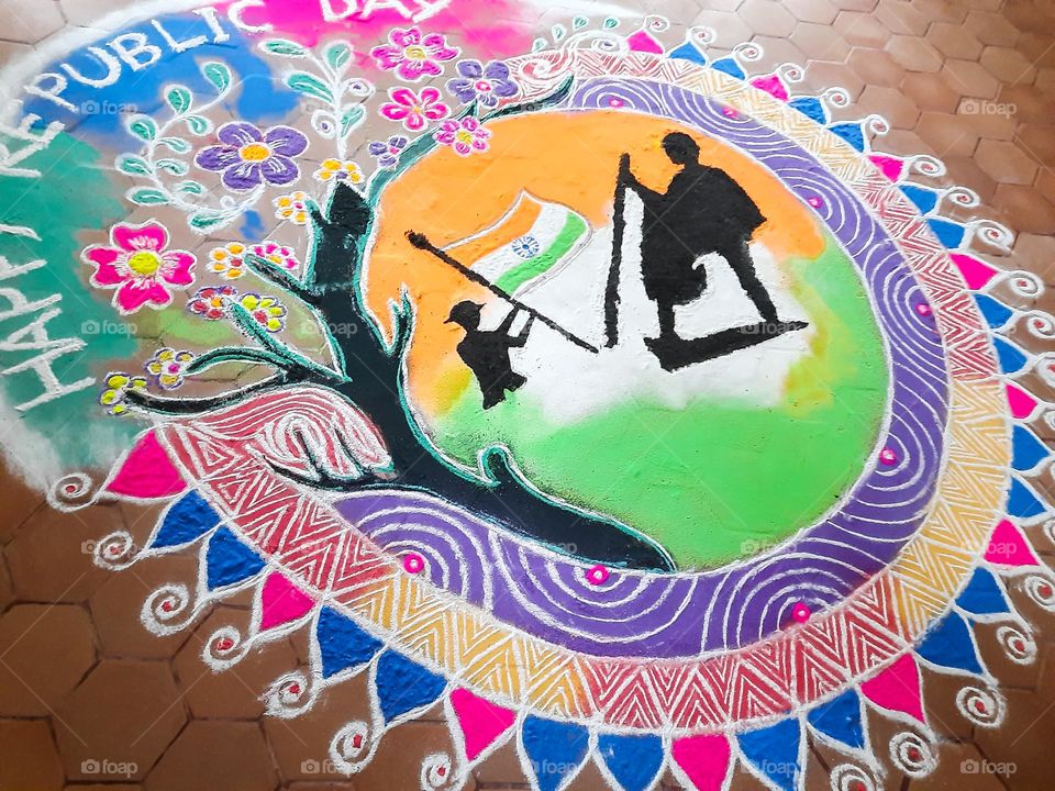 Rangoli Pattern with Colorful Powder