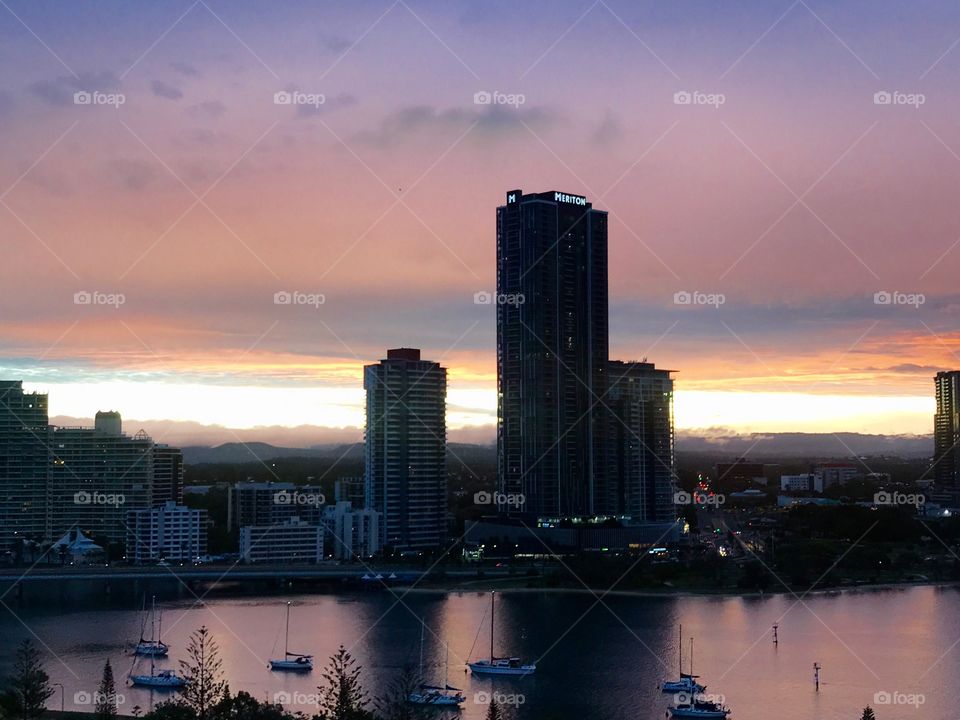 Pretty pinks floating on the Broadwater and clouds that settle above the sunset.  