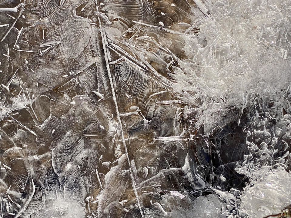 Ice on the edge of a frozen river