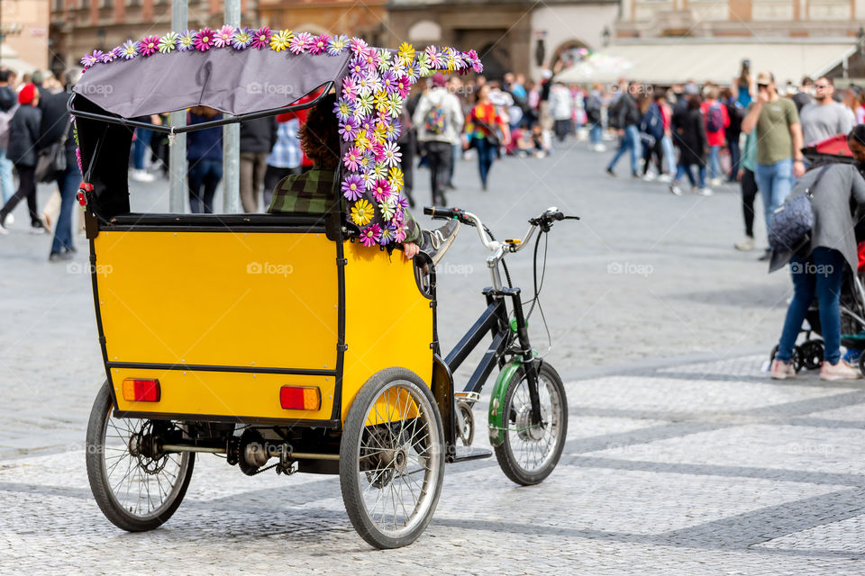 Colorful tuk tuk in Prague, transport for tourists